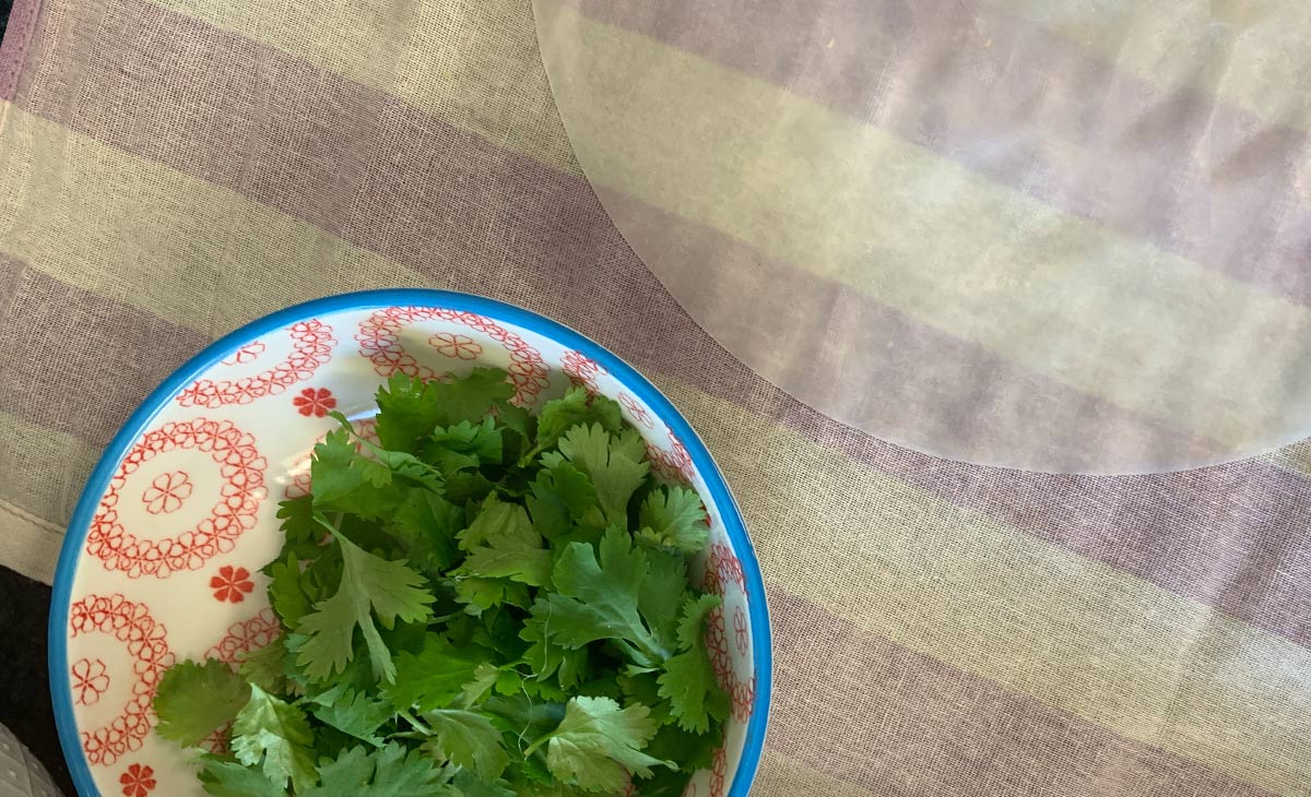 Making Spring rolls with shrimps